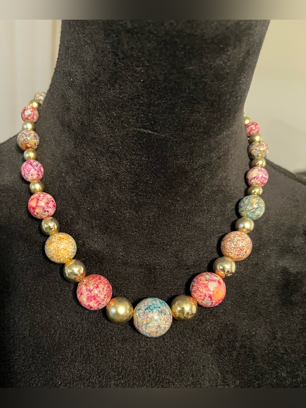 Multicolor Marble Bead Statement Necklace - Women Jewelry